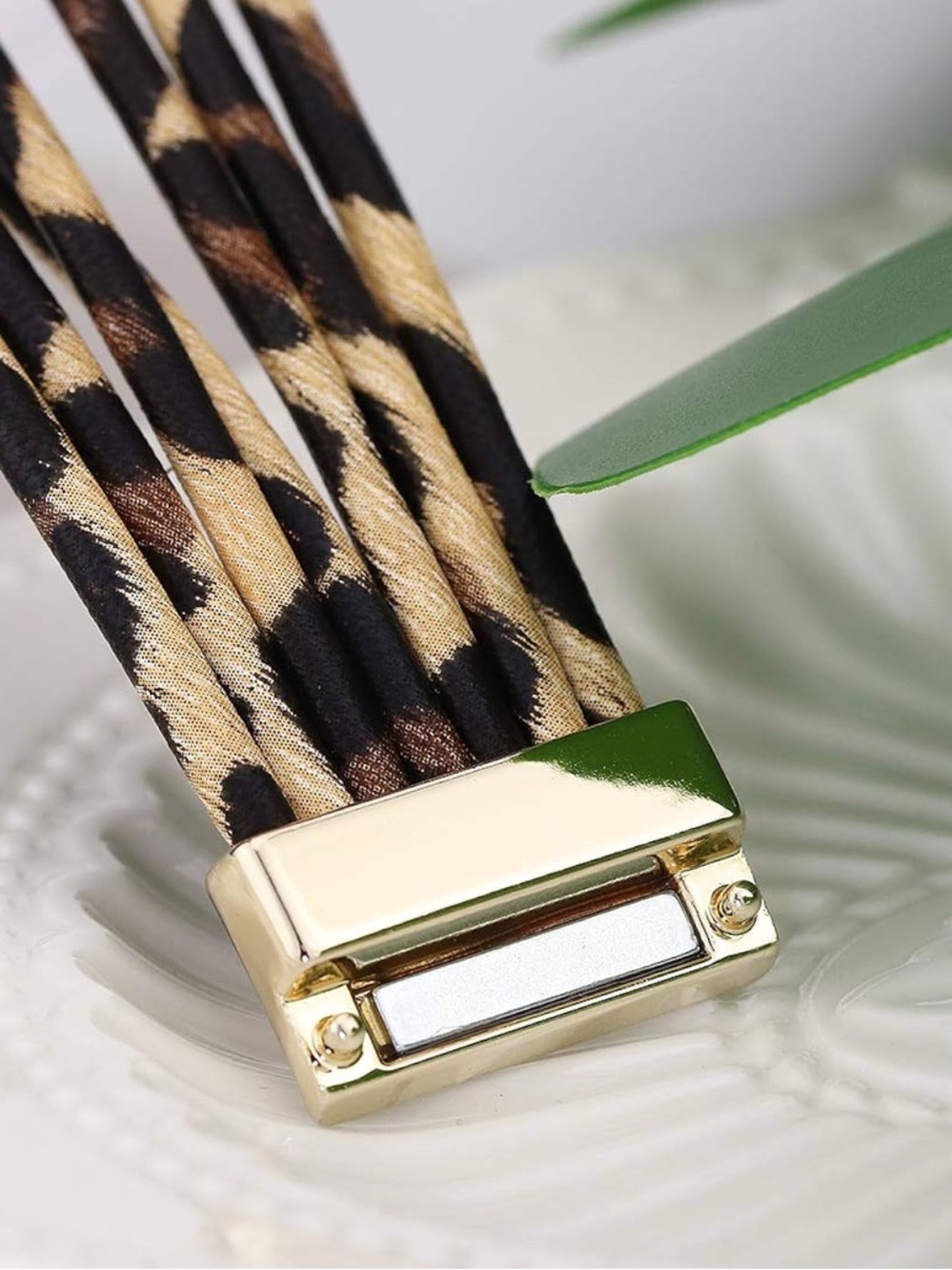 Leopard Print Multi-Wrap Leather Bracelet with Gold Beads B04-03 - Picture 2 of 9